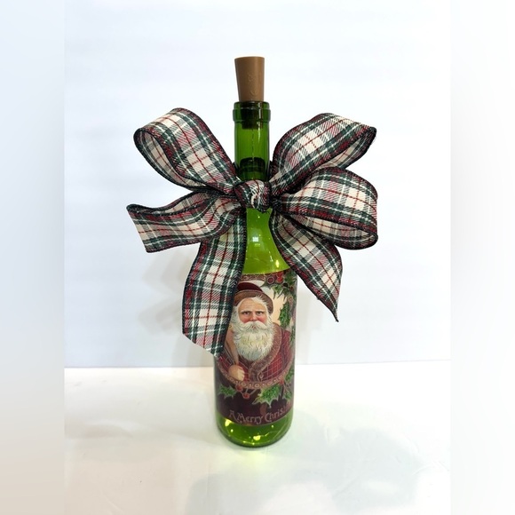 New OOAK Lighted Old World Santa Christmas Wine Bottle Holiday Decor - Picture 2 of 5